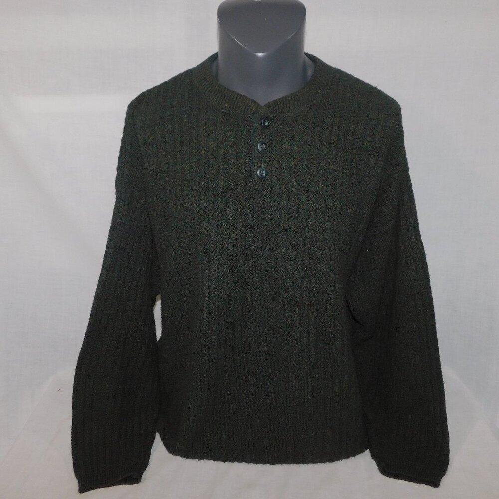 VTG Bill Blass Sweater Mens XL Green Knit Grandpa Henley Fisherman 90s Y2K USA